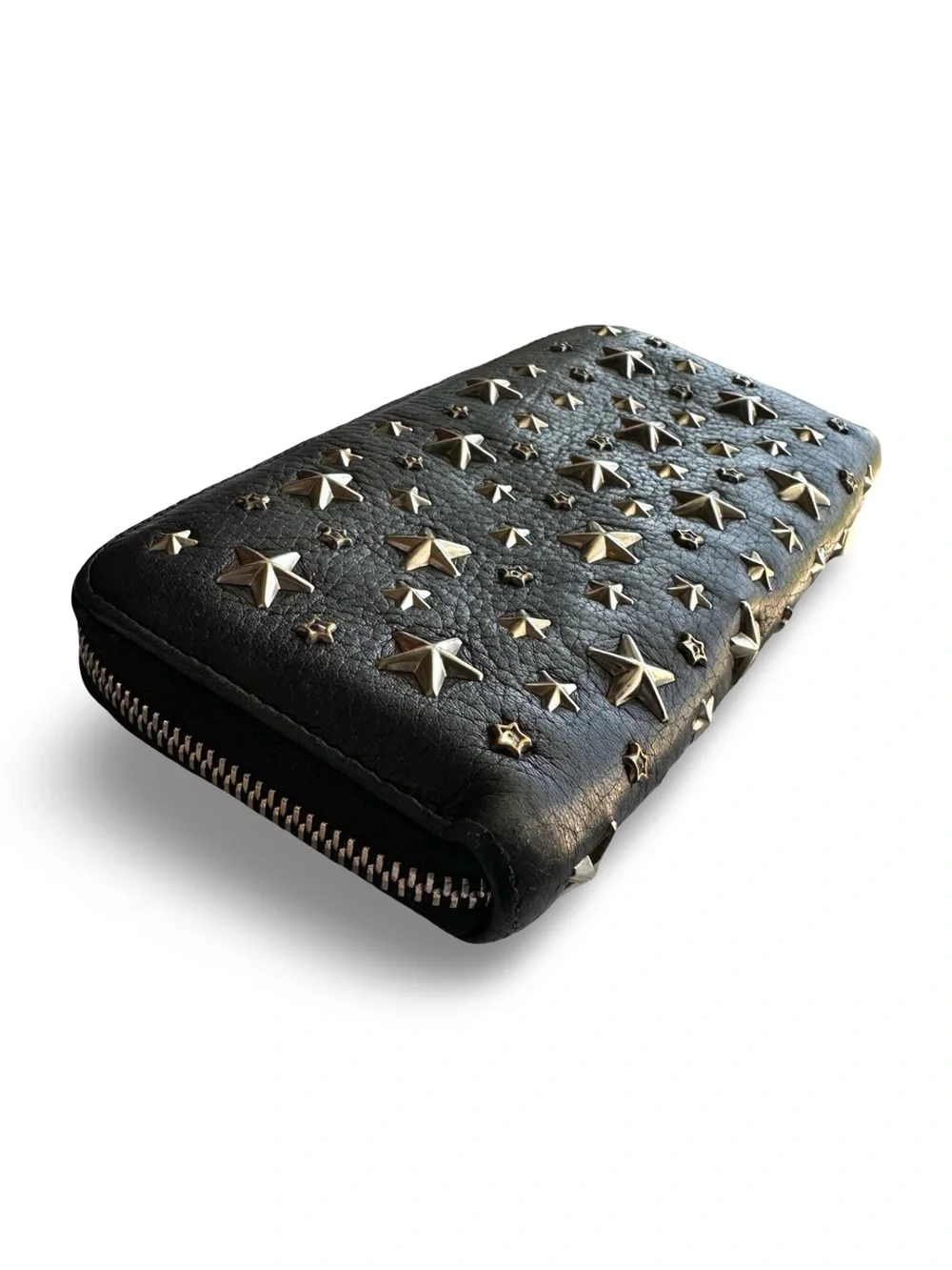 Jimmy Choo Filipa Star-Studded Black Leather Zip-Around Continental Long Wallet